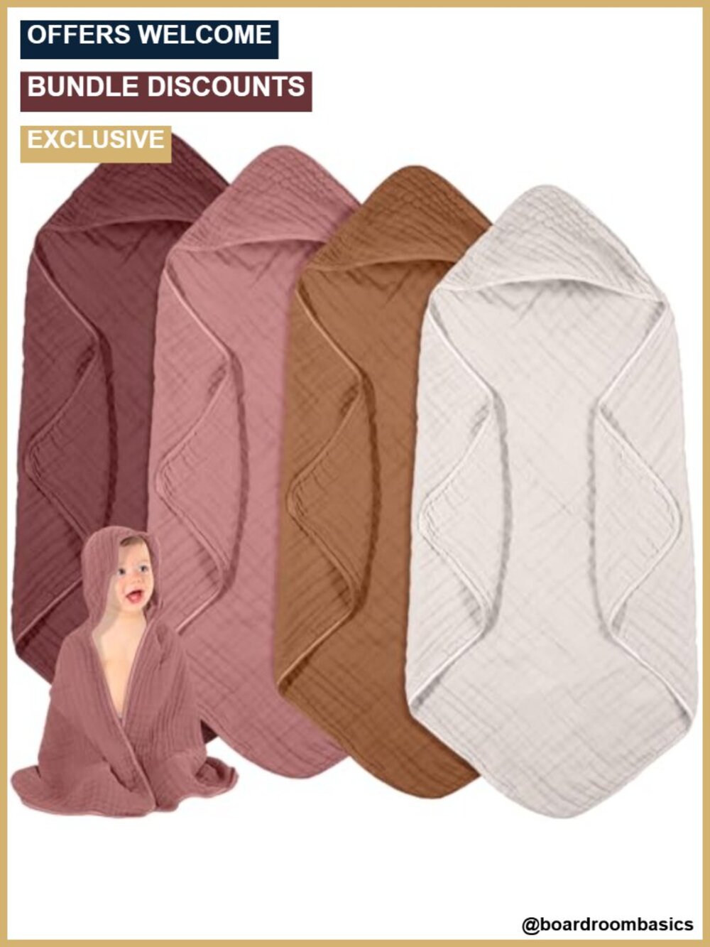 Muslin Hooded Baby Towels 4 Pc Soft Cotton Bath Towel Set